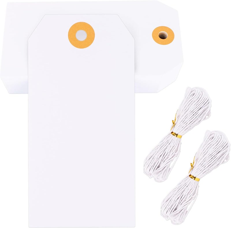 g2plus Price Tags with String, 2.4x4.7 in Blank Labeling Tags, White Paper Hang Tag with Reinforced Hole for Shipping, Clothing, Pricing, Marking, Gift Wrapping - Image 1